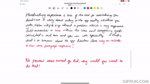 A white user interface, demonstrating how in the Nebo application, typed and handwritten text can be treated equally.