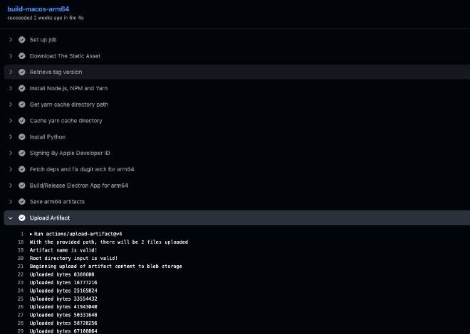 Locating the Upload Artifact job within Logseq’s build process